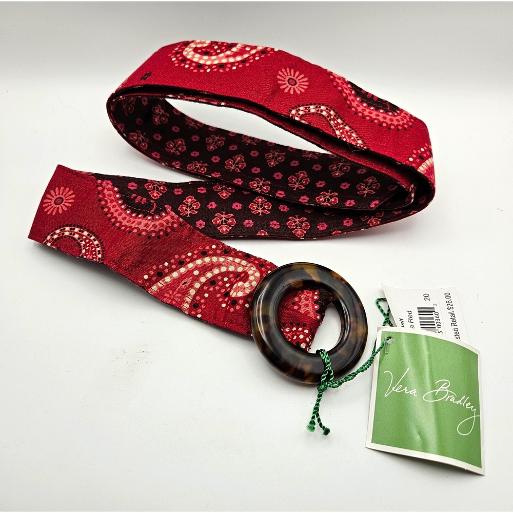Retired Vera Bradley NWT Women's Mesa Red Paisley Belt  Reversible 44" long
